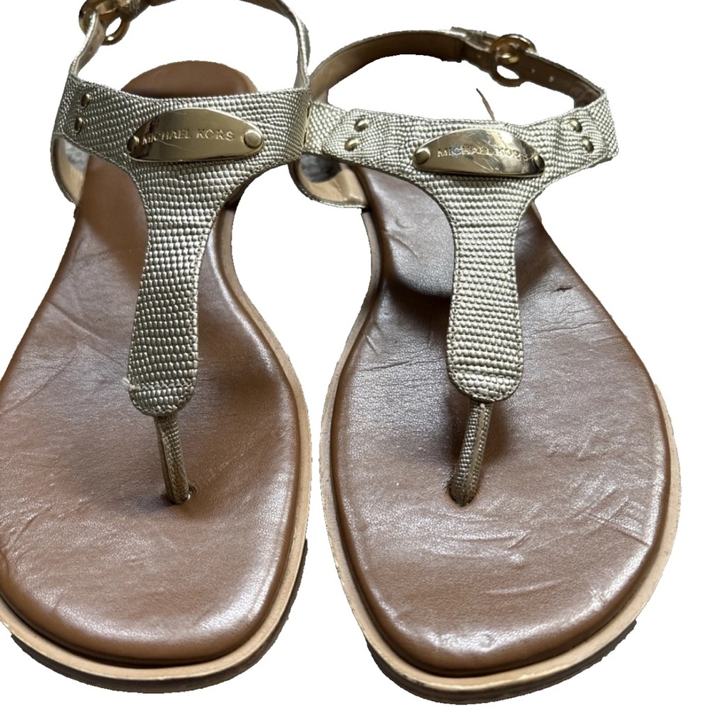 Michael Kors Metallic Gold T-Strap Leather Sandals size 9 m - Picture 9 of 16